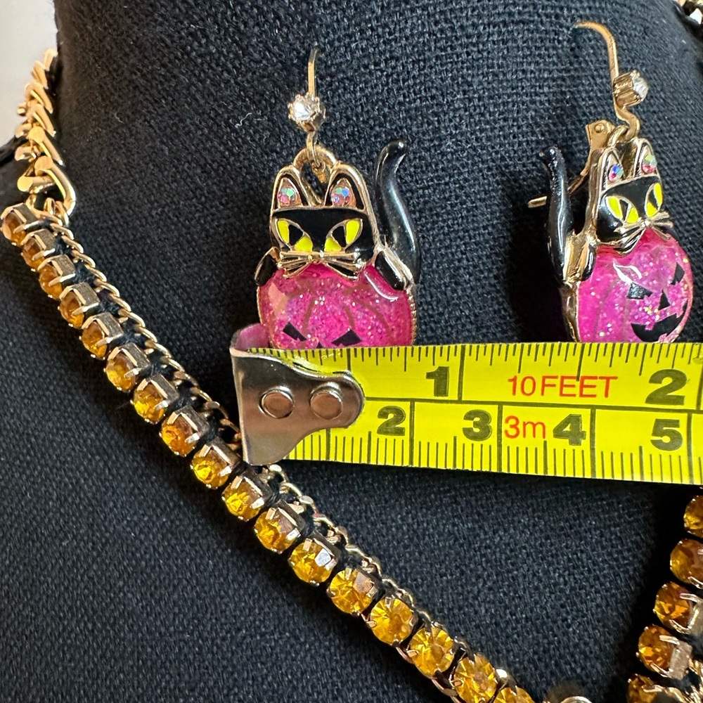 Happy Halloween Betsey Johnson Gold-tone Pumpkin with Black Witch Cat Set - Picture 16 of 16